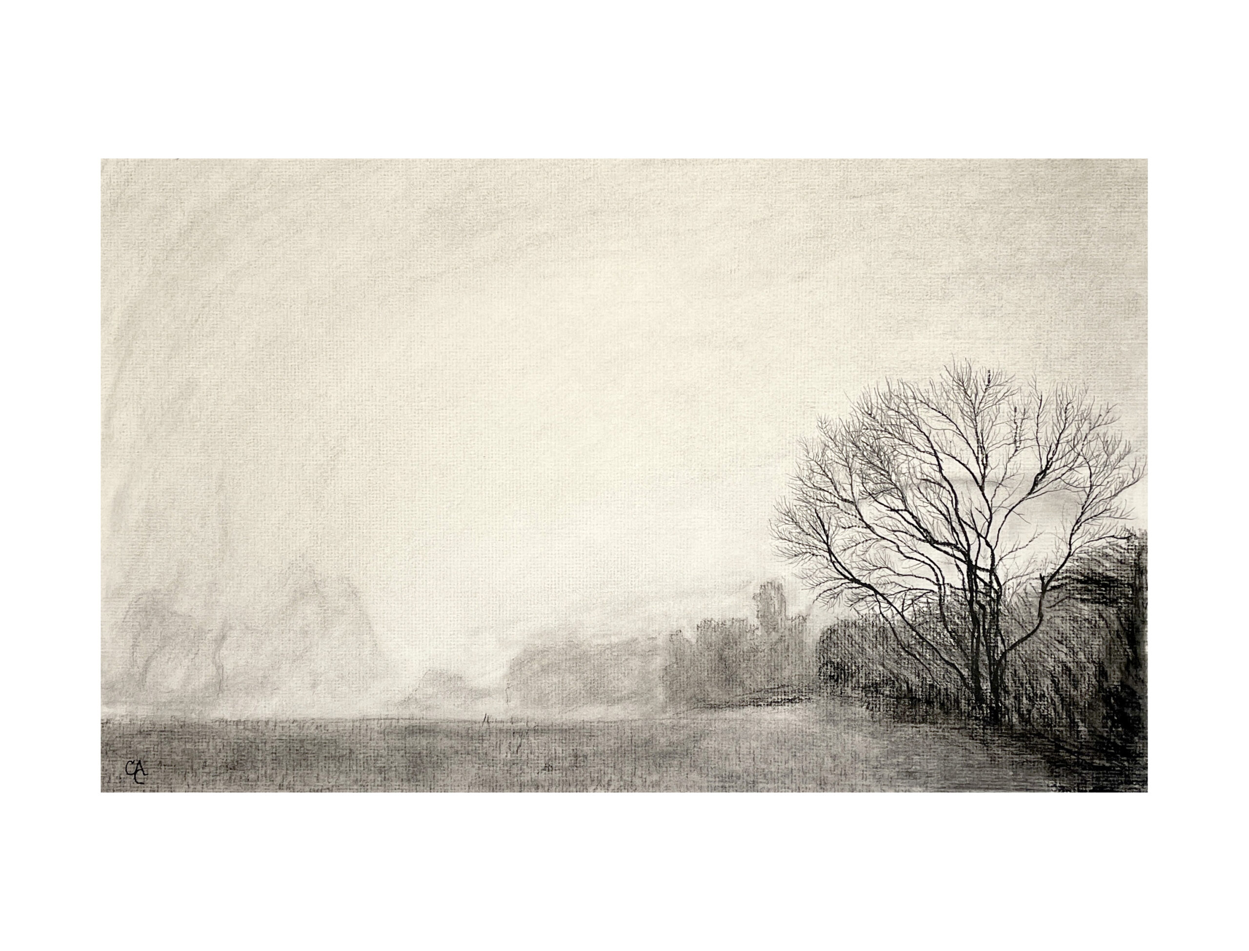 Winter Field (charcoal drawing)